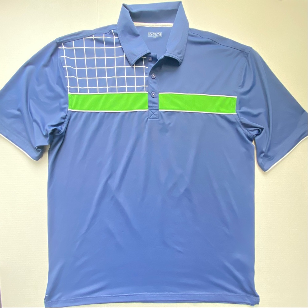 Mike Weir Golf Polo Shirt Blue Green 3 Button Front Men Size Large